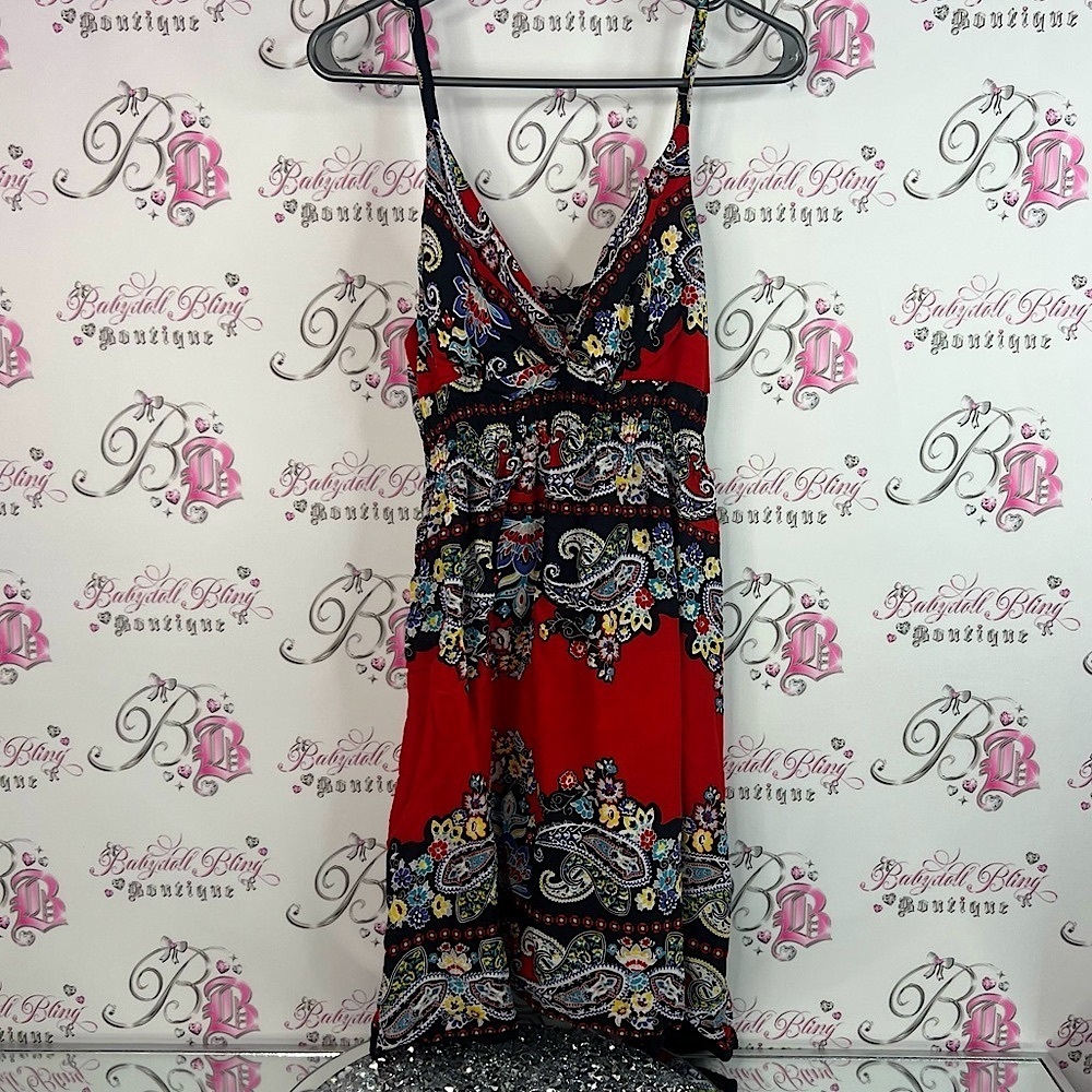 Majora dress paisley flowy boho Paisley Print Red Mini Dress hippie style tank